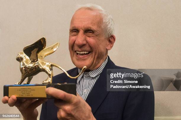 Kenneth Frampton poses for a portrait with the Golden Lion for Lifetime Achievement at the award ceremony 16th International Architecture Biennale on...