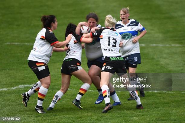 Kirsty Mills of Featherstone Rovers Ladies in action during the Rugby League 2018 Summer Bash match between at Bloomfield Road on May 26, 2018 in...
