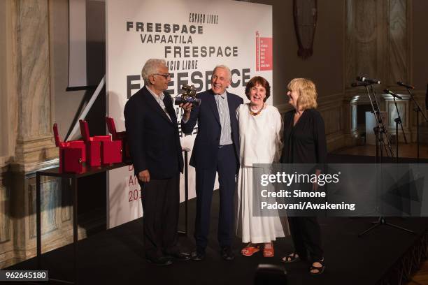 Kenneth Frampton poses for a portrait with the Golden Lion for Lifetime Achievement at the award ceremony with the President of Biennale Paolo...