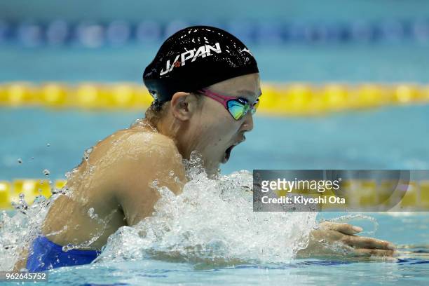 Kanako Watanabe of Japan competes in the Women's 200m Individual Medley final on day three of the Swimming Japan Open at Tokyo Tatsumi International...