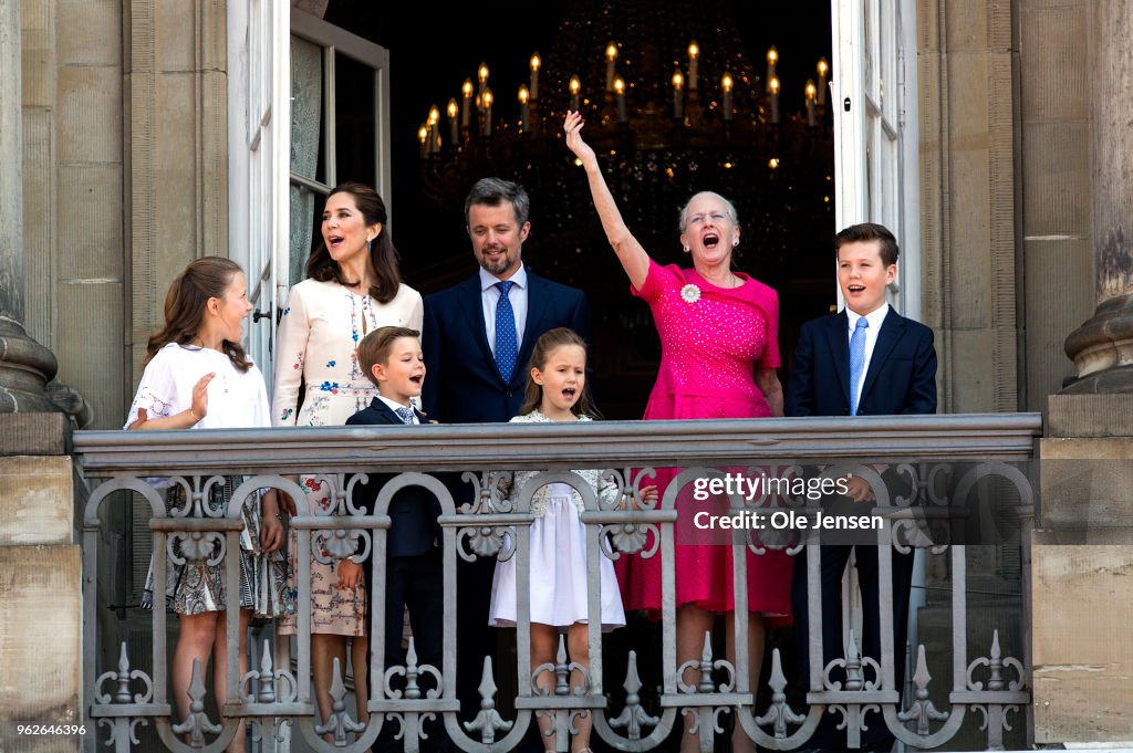 Crown Prince Frederik Of Denmark Receives From The Palace Balcony The People's Homage On His 50th Birthday