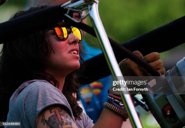 Balloon pilot inflates her balloon during the Durham Hot Air Balloon Festival on May 26, 2018 in Durham, England. Held in the city for the second...