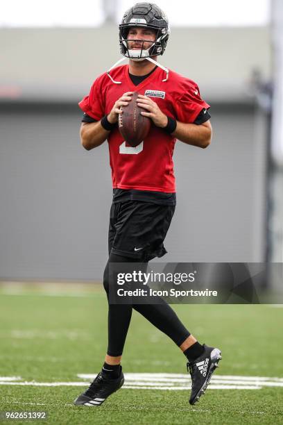 Jacksonville Jaguars quarterback Blake Bortles drops back during the Jaguars OTA on May 22, 2018 at Dream Finders Homes Flex Field at Daily's Place...