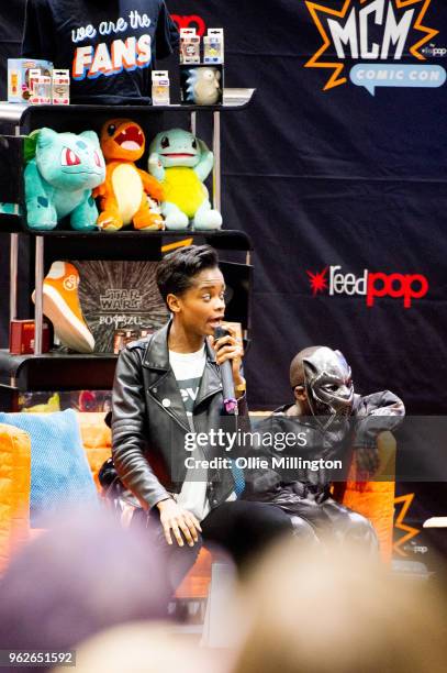 Letitia Wright in discussion about Black Panther, The Avengers and the wider Marvel Cinematic Universe on Day 2 of the MCM London Comic Con at The...