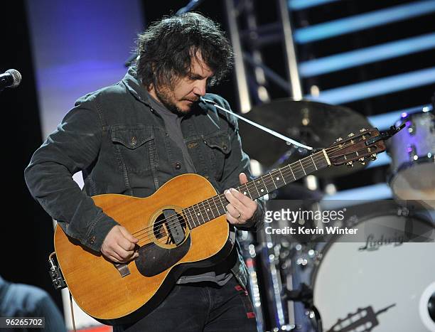 Musician Jeff Tweedy of the music group Wilco at the 2010 MusiCares person of the year tribute To Neil Young rehearsals held at the Los Angeles...