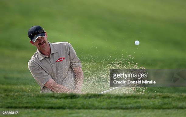 Tom Gillis hits out of the 4th fairway bunker during the second round of the 2010 Farmers Insurance Open on January 29, 2010 at Torrey Pines Golf...