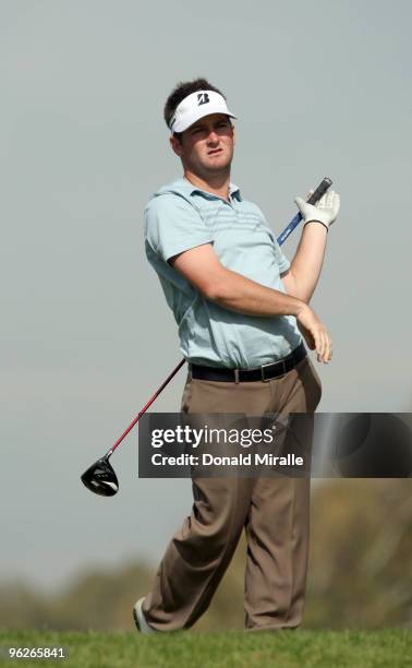 Matt Every tees off the 2nd hole during the second round of the 2010 Farmers Insurance Open on January 29, 2010 at Torrey Pines Golf Course in La...