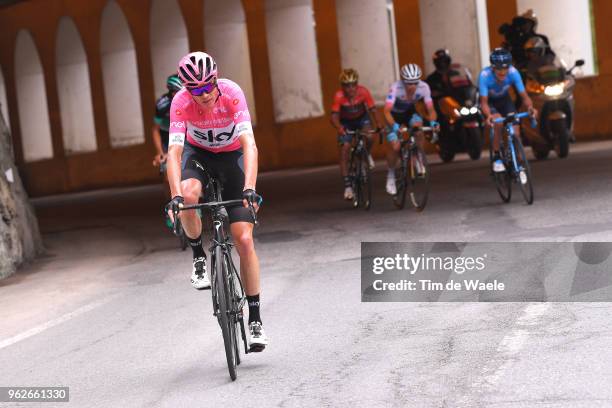 Christopher Froome of Great Britain and Team Sky Pink Leader Jersey / Miguel Angel Lopez of Colombia and Astana Pro Team White Best Young Rider...