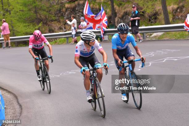 Miguel Angel Lopez of Colombia and Astana Pro Team White Best Young Rider Jersey / Richard Carapaz of Ecuador and Movistar Team / Christopher Froome...