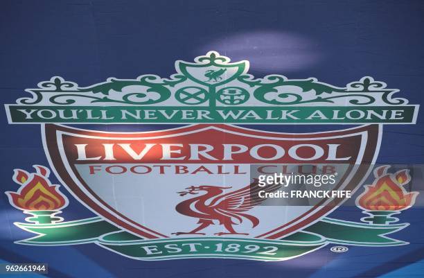 View of Liverpool's logo before the UEFA Champions League final football match between Liverpool and Real Madrid at the Olympic Stadium in Kiev,...