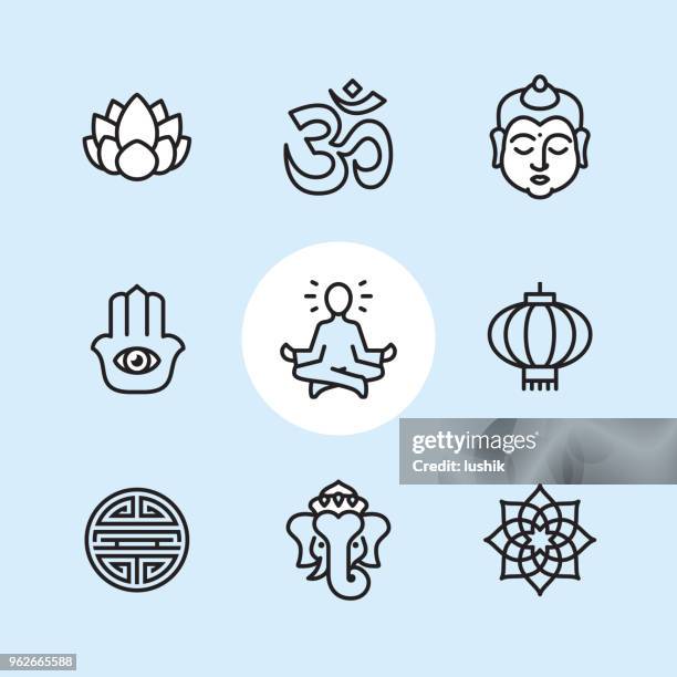 asia theme - outline icon set - meditating stock illustrations