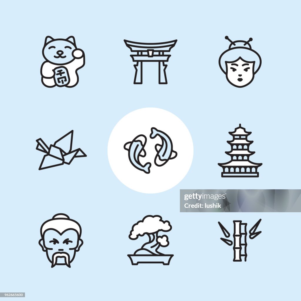 Japan theme - outline icon set