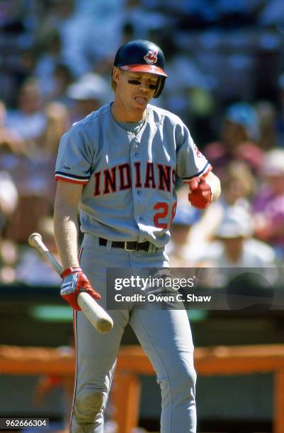 Cory Snyder of the Cleveland Indians prepares to bat against the California Angels at the Big A circa 1986 in Anaheim, California.