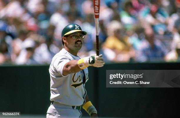 Reggie Jackson of the Oakland A's prepares to bat against the California Angels at the Big A circa 1987 in Anaheim, California.