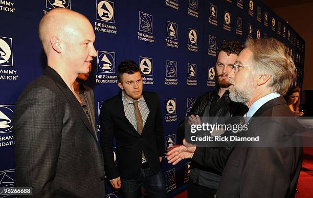 Musicians Isaac Slade, Ben Wysocki, David Welsh and Joe King of The Fray attend the Music Preservation Project "Cue The Music" held at the Wilshire...