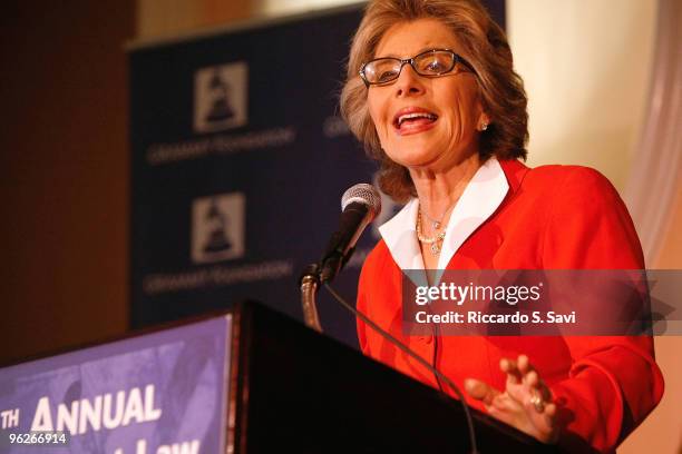 Senator Barbara Boxer speaks at The GRAMMY Foundation's 12th annual Entertainment Law Initiative Luncheon and Scholarship Presentation held during...