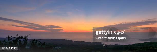 panorama of near symmetrical sunset clouds over ocean - kona coast stock pictures, royalty-free photos & images