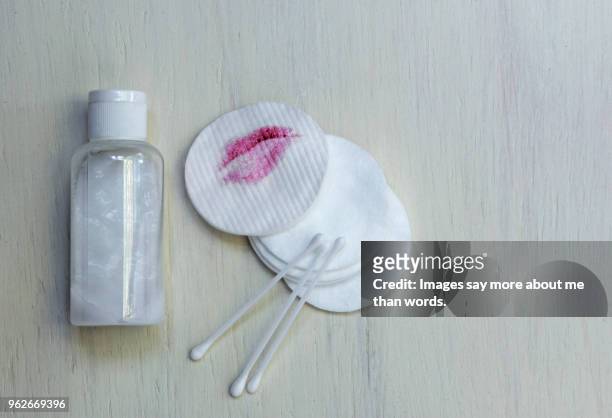 make-up removal products over a white background. still life. - make up verwijderen stockfoto's en -beelden