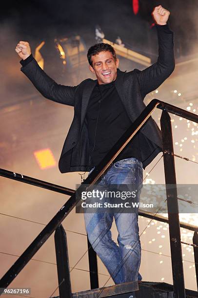 Alex Reid poses for photographs after winning this year's Celebrity Big Brother at Elstree Studios on January 29, 2010 in Borehamwood, England.