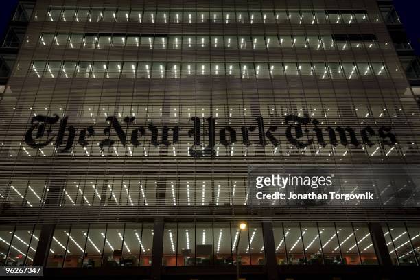 The exterior of the New York Times building designed by architect Renzo Piano on 8th Avenue at 43rd Street May, 2008 in New York City.