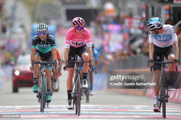 Sprint / Arrival / Christopher Froome of Great Britain and Team Sky Pink Leader Jersey / Wout Poels of The Netherlands and Team Sky / Celebration /...