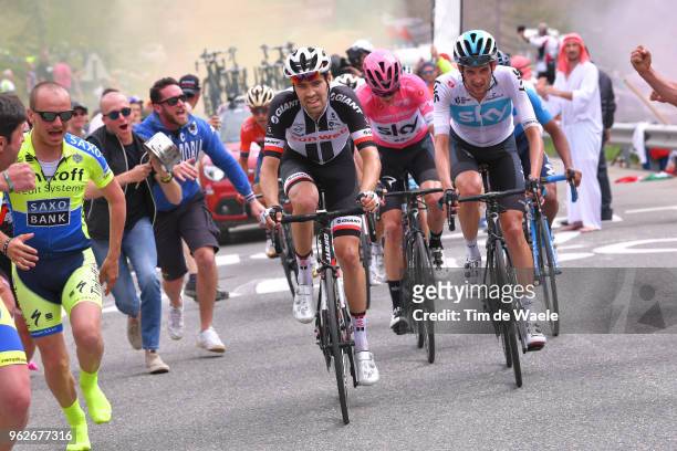 Christopher Froome of Great Britain and Team Sky Pink Leader Jersey / Wout Poels of The Netherlands and Team Sky / Tom Dumoulin of The Netherlands...