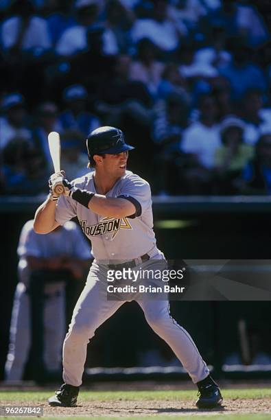 Brad Ausmus of the Houston Astros bats during their MLB game against the Colorado Rockies on September 10, 1997 at Coors Field in Denver, Colorado.