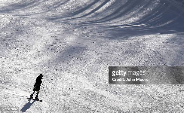 Double-amputee Kevin Pannell snow boards down a slope on his prostheses on January 28, 2010 in Vail, Colorado. Pannell, from Portland, OR, lost both...