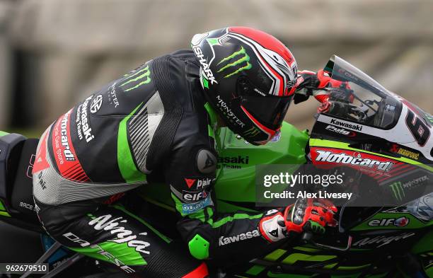 Tom Sykes of Great Britain in action on his way to third place during race one of the Motul FIM Superbike World Championship at Donington Park on May...