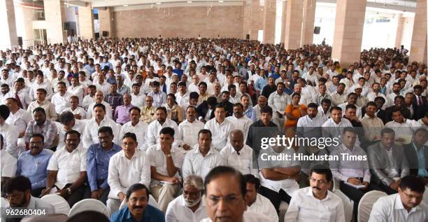Workers and supporters during a national executive committee meeting of the Bahujan Samaj Party , on May 26, 2018 in Lucknow, India. Mayawati termed...