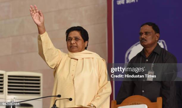 Supremo Mayawati addresses a national executive committee meeting of the Bahujan Samaj Party , on May 26, 2018 in Lucknow, India. Mayawati termed the...