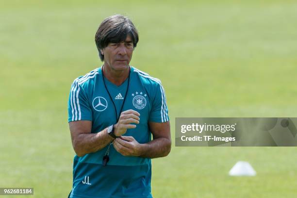 Head coach Jochaim Loew of Germany looks on during the Southern Tyrol Training Camp day four on May 26, 2018 in Eppan, Italy.