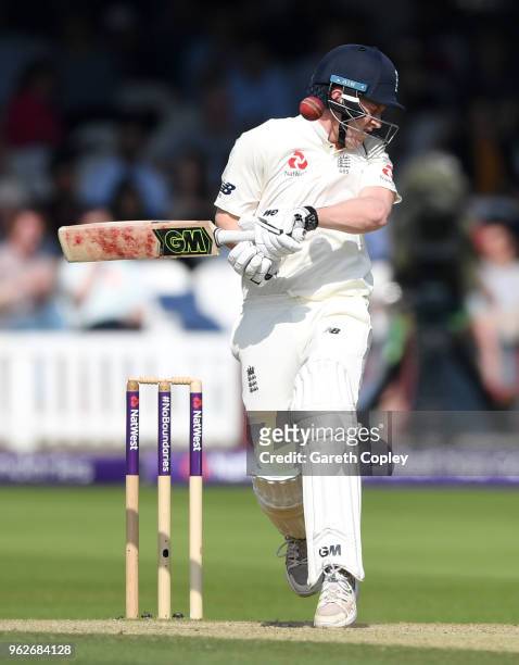 Dominic Bess of England avoids a short ball from Hassan Ali of Pakistan during day three of the 1st NatWest Test match between England and Pakistan...