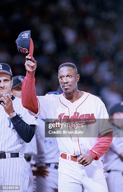 Kenny Lofton of the American League is introduced before the 1999 All -Star Game at Fenway Park on July 13,1999 in Boston, Massachusetts. The...