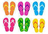 Colorful set of summer flip flops. Vector illustration