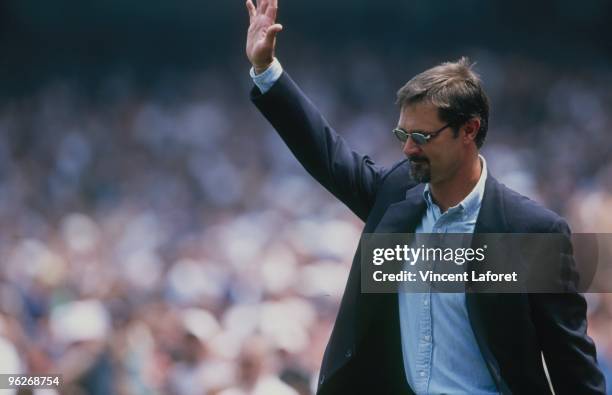 Don Mattingly attends a pre-game ceremony in honor of "Yogi Berra Day" during the MLB game between the Montreal Expos and the New York Yankees on...