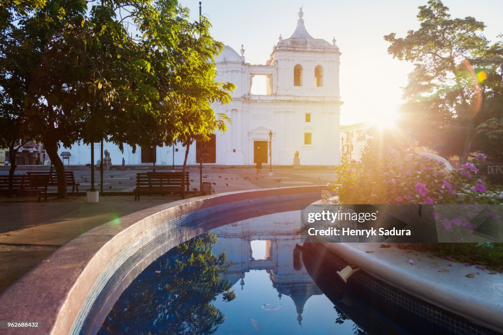 Nicaragua, Leon, Our Lady of Grace Cathedral at sunrise