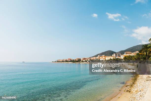 france, corsica, ajaccio, coastline and empty beach - corsica foto e immagini stock