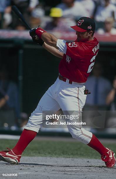 Jim Thome participates in the 1997 MLB All-Star Game Home Run Derby at Jacobs Field on July 7, 1997 in Cleveland, Ohio.