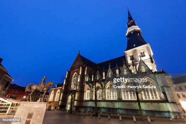 belgium, flemish region, hasselt, st. quentin cathedral at night - hasselt stockfoto's en -beelden