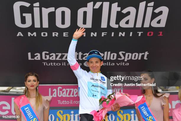 Podium / Miguel Angel Lopez of Colombia and Astana Pro Team White Best Young Jersey / Celebration / Champagne / during the 101st Tour of Italy 2018,...