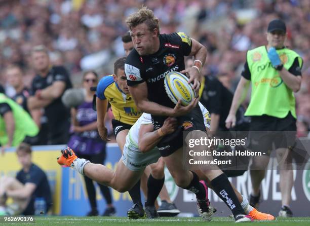 Exeter Chiefs' Lachlan Turner during the Aviva Premiership Final between Exeter Chiefs and Saracens at Twickenham Stadium on May 26, 2018 in London,...