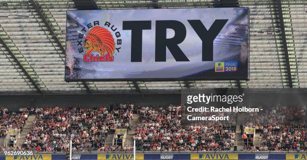 Exeter Chiefs' Gareth Steenson scores his sides first tryduring the Aviva Premiership Final between Exeter Chiefs and Saracens at Twickenham Stadium...