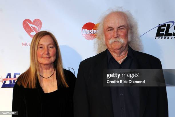 Musician David Crosby and wife Jan Dance arrive at 2010 MusiCares Person Of The Year Tribute To Neil Young at the Los Angeles Convention Center on...