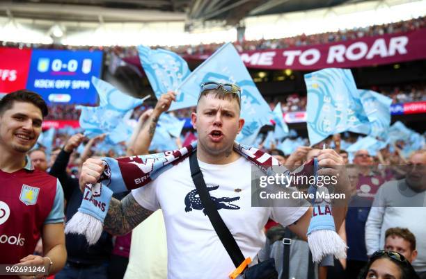 Aston Villa fans show their support prior to the Sky Bet Championship Play Off Final between Aston Villa and Fulham at Wembley Stadium on May 26,...