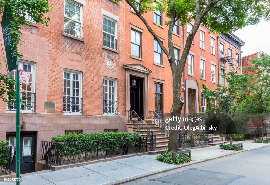 Red Brick Townhouses in the West Village, Lower Manhattan, New York City.