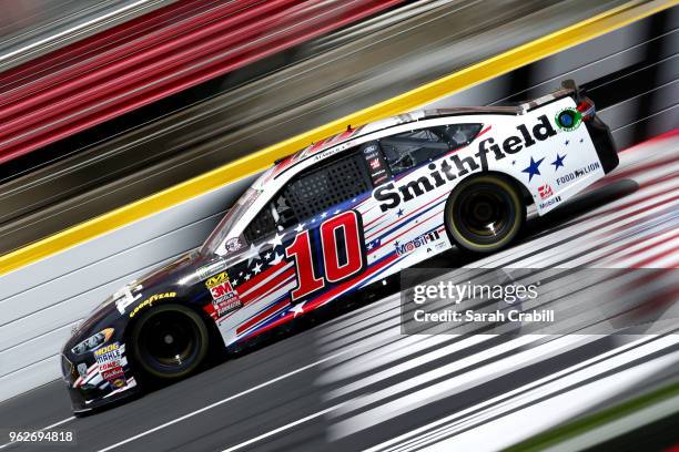 Aric Almirola, driver of the Smithfield Ford, practices for the Monster Energy NASCAR Cup Series Coca-Cola 600 at Charlotte Motor Speedway on May 26,...