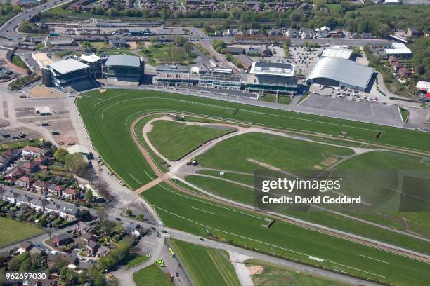 Aerial photograph of Aintree Racecourse on May 5th, 2018. This home to the Grand National steeplechase is located on the Ormskirk Road, 5 miles north...