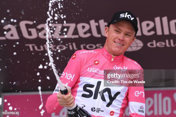Podium / Christopher Froome of Great Britain and Team Sky Pink Leader Jersey / Celebration / Champagne / during the 101st Tour of Italy 2018, Stage...