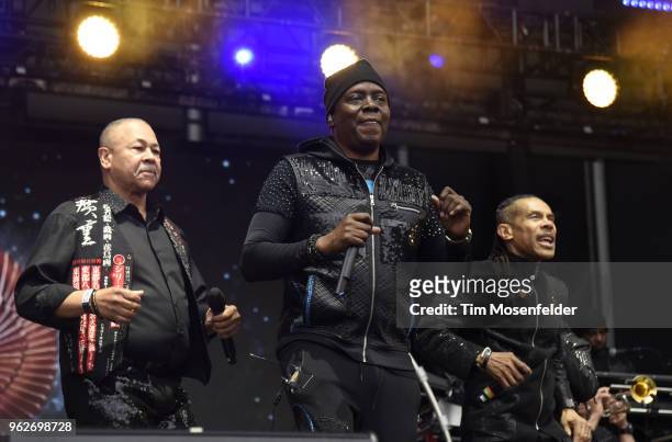 Ralph Johnson, Philip Bailey, and B. David Whitworth of Earth, Wind & Fire perform during the 2018 BottleRock Napa Valley at Napa Valley Expo on May...